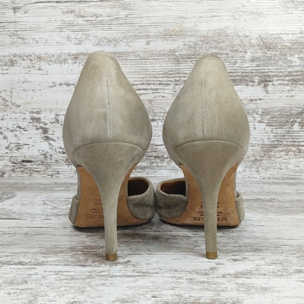 Vince Celeste Taupe Suede Leather D'orsay Pumps